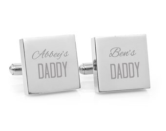 That's My Daddy - engraved square silver cufflinks - Personalised Father's Day gift for new Dad or Grandpa - black or silver engraved text