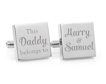 Personalised Fathers Day gift - custom cufflinks for Dad - This Daddy Belongs To - Engraved Square personalized cufflinks - Christmas
