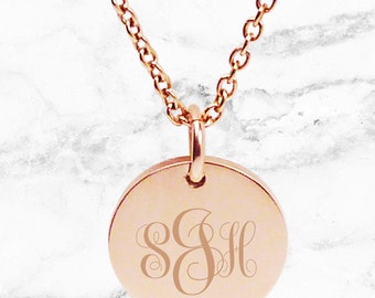 Rose Gold engraved letter monogram pendant - Perfect personalised gift for your sister, bestie or Bridesmaid (20mm) Made in Australia)