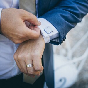 Personalised Wedding cufflinks Minimalist Monogram Engraved personalized square silver cufflinks Wedding cufflinks for Groom, Best Man image 3