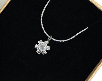 Tiny silver snowflake pendant with a Lab Opal, silver snowflake necklace, charm necklace, snowflake jewelry,christmas gift,