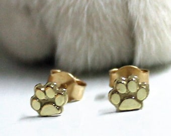 14K gold paw stud earrings,14K gold cats & dogs earrings , tiny 14k gold stud