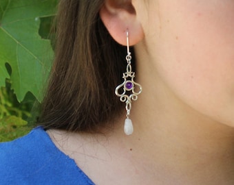 Victorian Style Earrings with Two Different Gem Stones. .