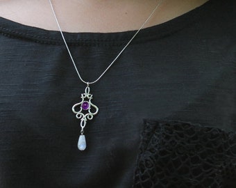 Victorian Style Pendant with Two Different Gem Stones.