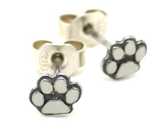 Silver tiny paw stud earrings, cats & dogs earrings , tiny paw stud