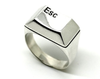 Solid silver Computer Key Esc Statement Ring
