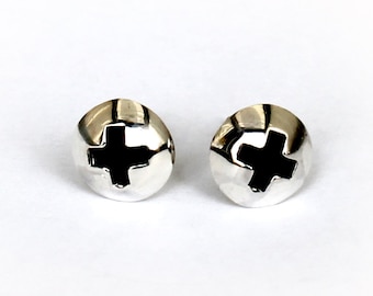 Small Silver Screw  Stud Earrings .  שלומציון