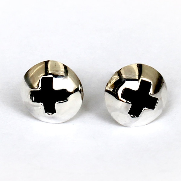 Small Silver Screw  Stud Earrings .  שלומציון