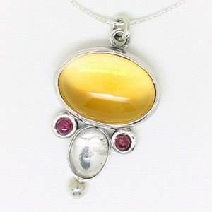 Golden Citrine pendant with Tourmaline Rubylite and clear Crystal, Citrine and silver pendant, semi precious necklace, one of a kind jewelry