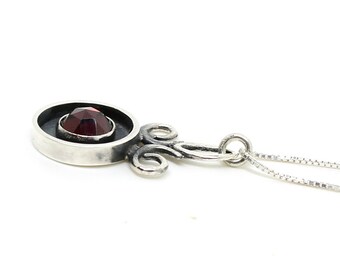 Silver and  Garnet pendant in a Victorian style, gift for a woman,OOAK  .