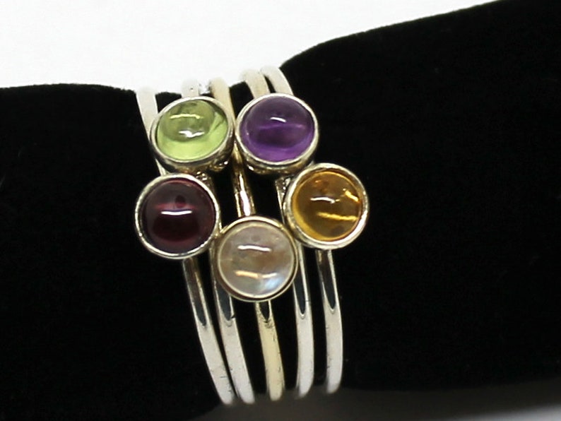 14k Solid Gold Stacking Rings With Gems - Etsy