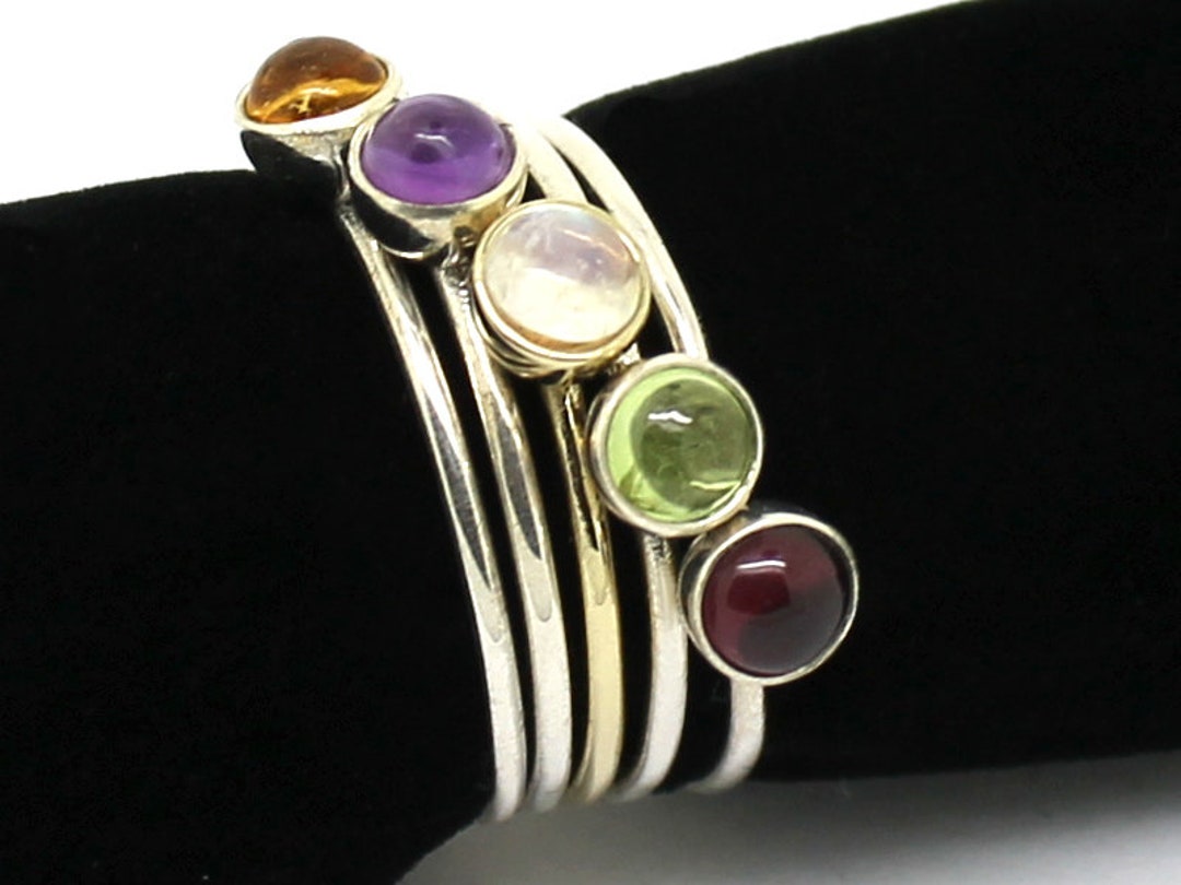 Sterling Silver Stacking Rings With Gems - Etsy