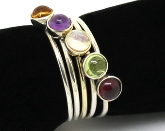 Sterling silver stacking rings with gems