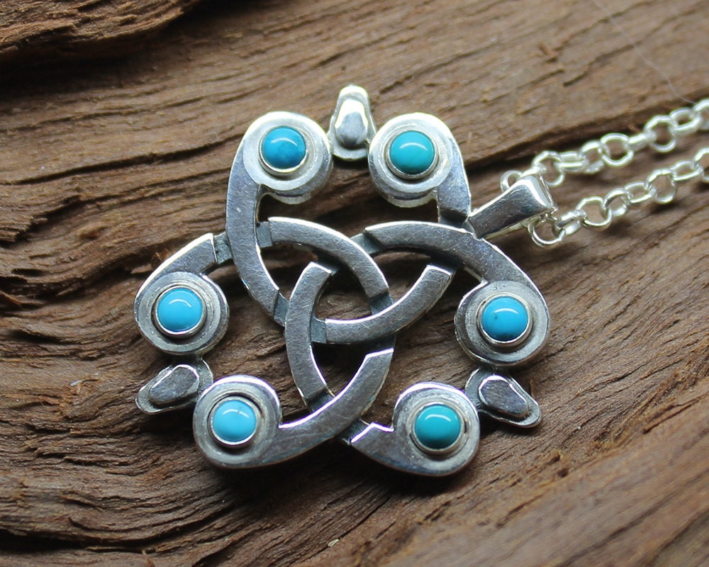Sterling Silver Owl Pendant: Celtic Trinity Knot with Gemstones