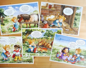 Zestaw plakatów w formacie A4, 5 elementów, komiks, dla dzieci, koń, kot, świnia, mysz, piknik, farma, misie