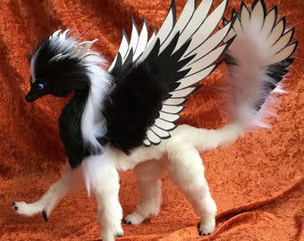 Lalka artystyczna Taliyala Dragon, figurka lalki artystycznej, ruchoma, unikatowa, czarno-biała, zwierzę fantasy, skrzydła, elegancka, ruchoma, kolekcjonerska, Jerseydays