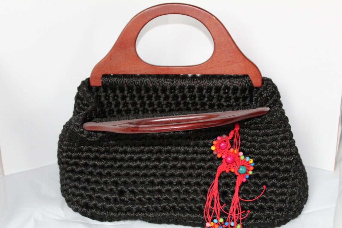 Crochet Handbag Crochet Purse Black Handbag Black Bag Etsy