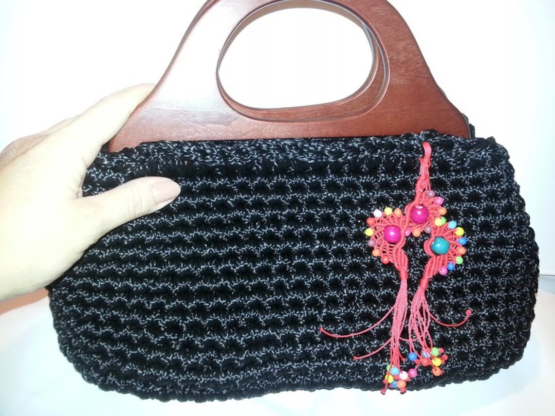 Crochet Handbag Crochet Purse Black Handbag Black Bag Etsy UK