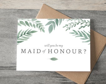 Will you be my Maid of Honour Wedding Card - greenery