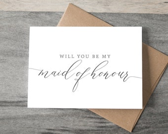 Will you be my Maid of Honour Wedding Card - calligraphy