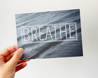 Breathe - Word Art Print - simple water blue poster decor