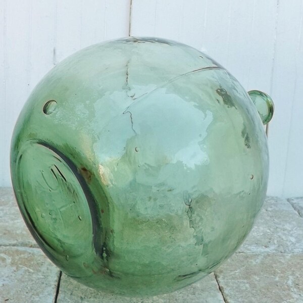 RESERVED French Dame Jeanne vintage glass bottle French vintage bottle 5L sea green glass wine demijohn