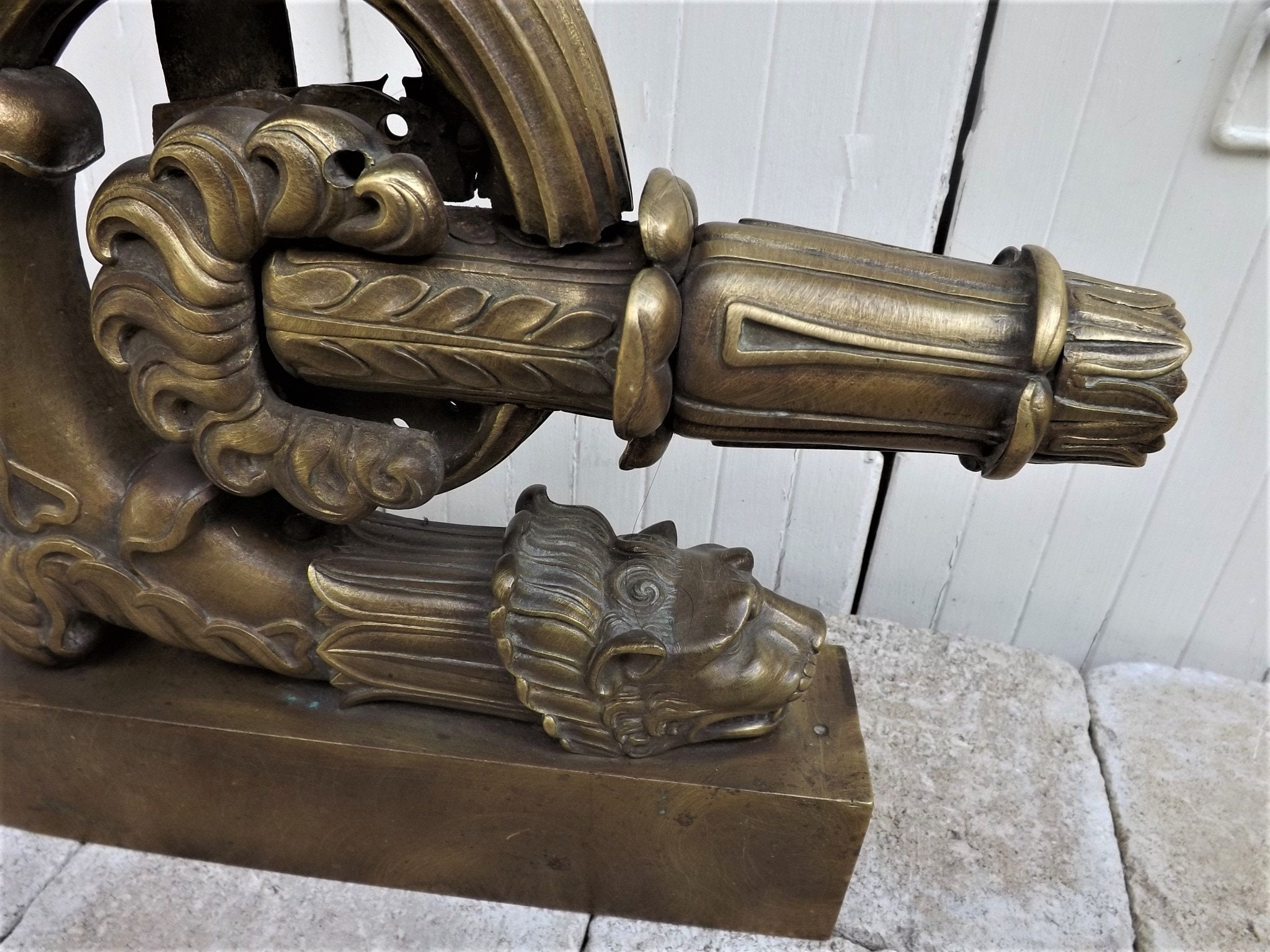 Sculpture de Dragon en Bronze Antique/Base Lampe Arrêt Porte Décoration Intérieure Originale Récupér