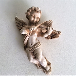 Large vintage cherub wall hanging / angel putti / plaster wall decoration / romantic home decor