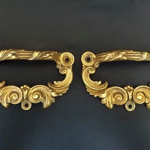 Pair antique drawer pulls / French gilded bronze garniture / furniture restoration / art nouveau / ornamentation decoration cupboard handles
