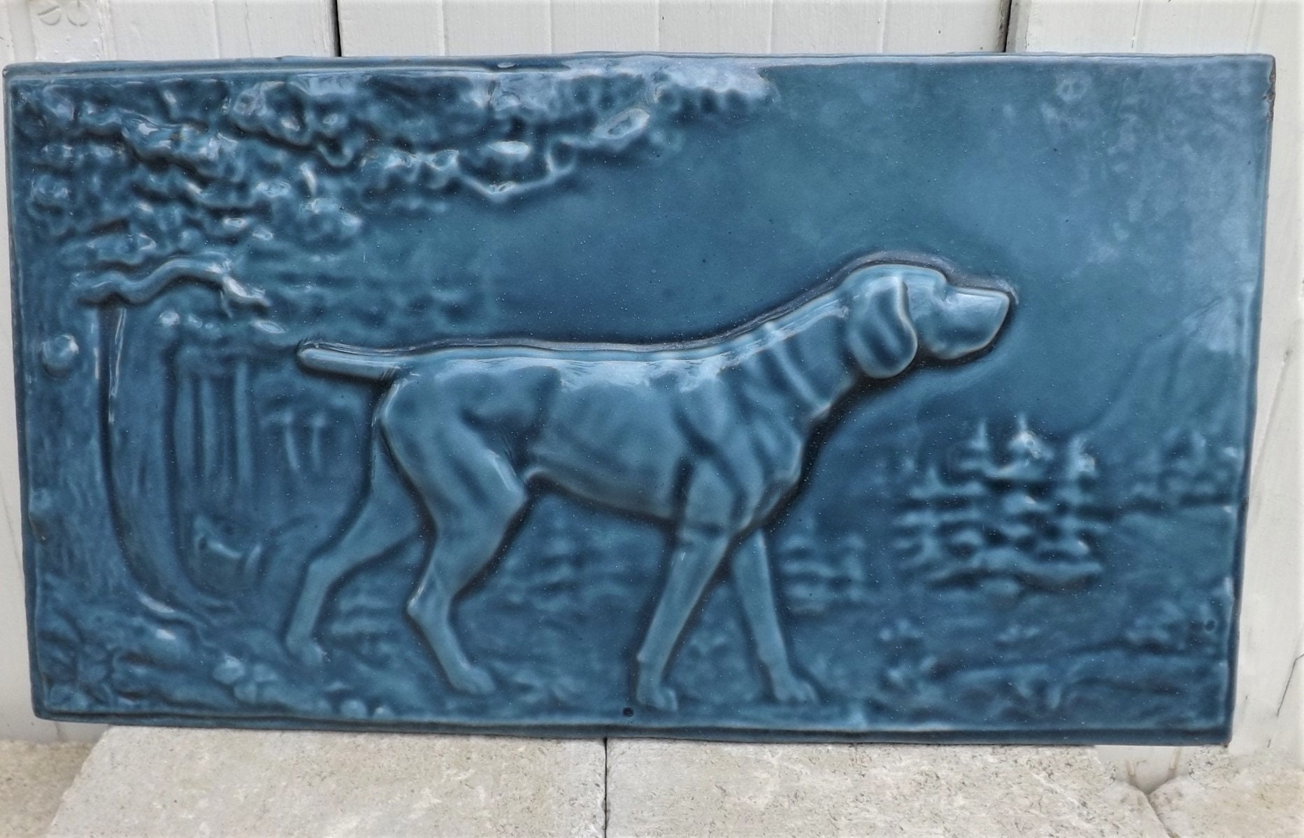 Français Plaque Murale Émaillée/Vintage en Fonte Chien Hound Pointeur Braque Décor de Cuisine Jardin