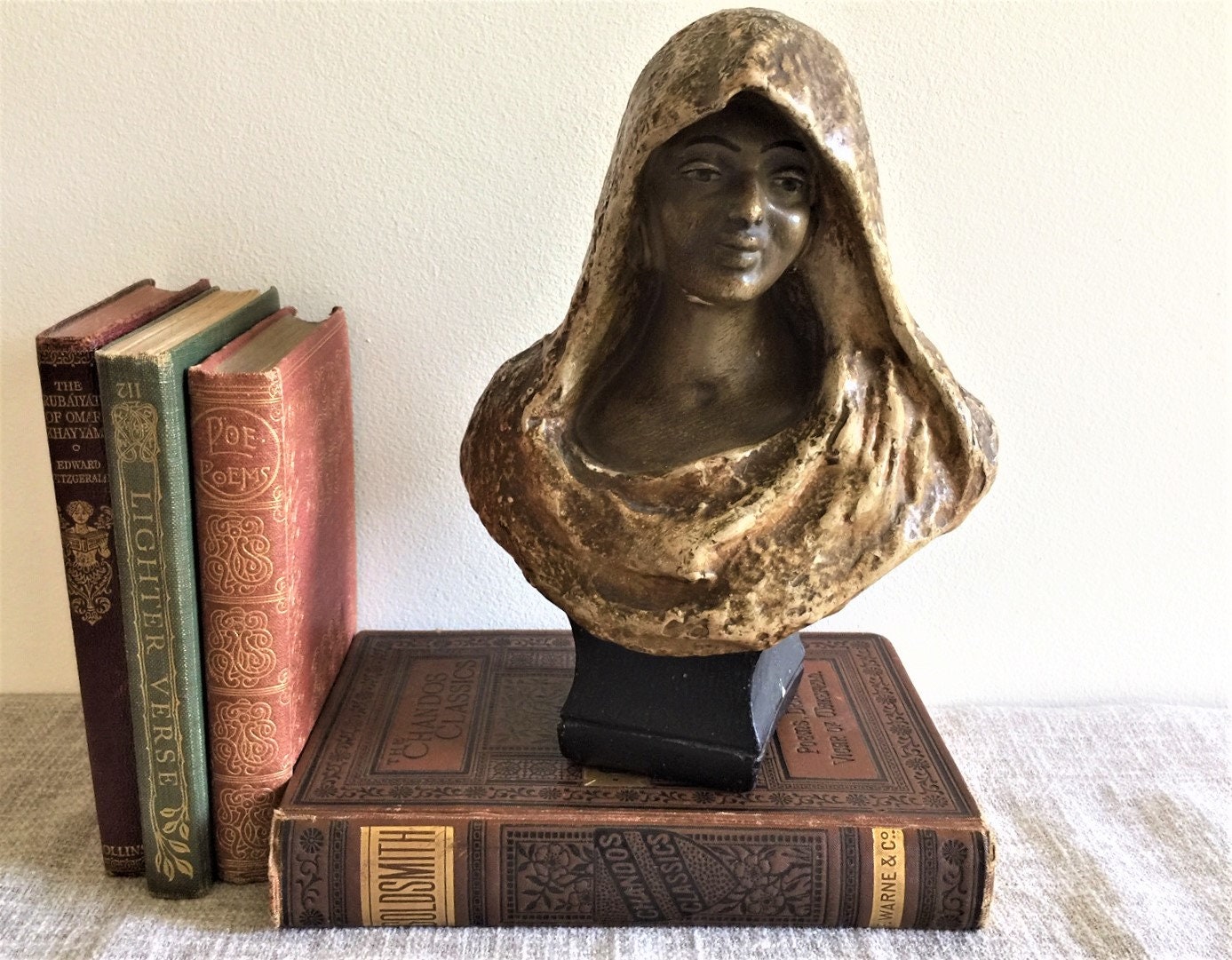 Petite Tête et Épaules Buste/Plâtre Signé Gitan Fille Original Français Décoration Intérieure