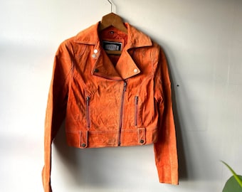 Vintage Orange Biker Lederjacke, Damen Medium, 2000er Jahre