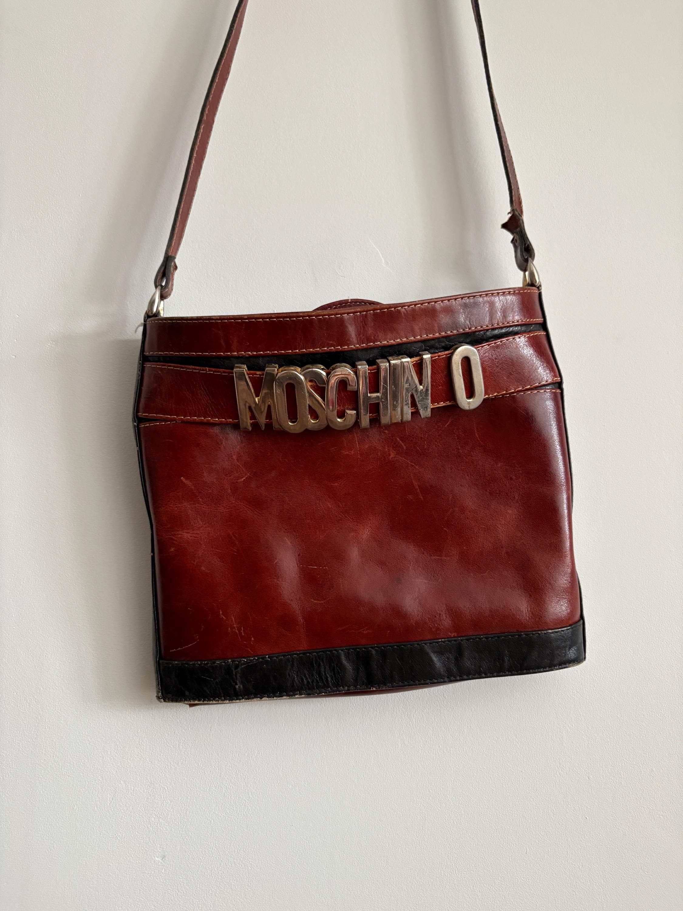 Vintage MOSCHINO Logo Bag, 80s Leather Rare Item Y2k - Etsy