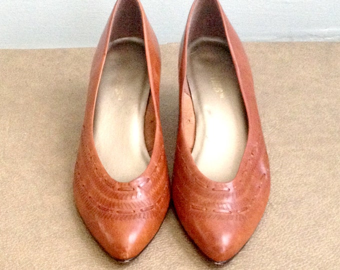 Brown Leather Kitten Heel Shoes Etsy