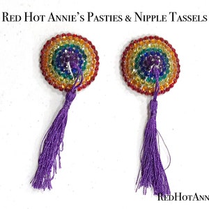 Burlesque Showgirl Drag Queen Rhinestone Pasties & Tassels - LGBTQ Pride - Rainbow + Any Tassel Color - Fully Customizable