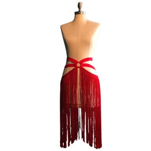 Red Fringe Shimmy Belt – 18” Custom Dance Skirt for Burlesque, Drag & Festival Shows | Handmade Showgirl Costume Performance Fringe Belt