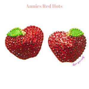 Apple Rhinestone Tassel Pasties – Fruit Nipple Covers for Burlesque, Drag Festival Costumes | Showgirl Accessories, Handmade Nipple Tassels