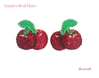 Custom Red Cherry Cherries - Rhinestone Nippies, Pasties & Tassels - For Burlesque, Showgirls, and Drag Queens!