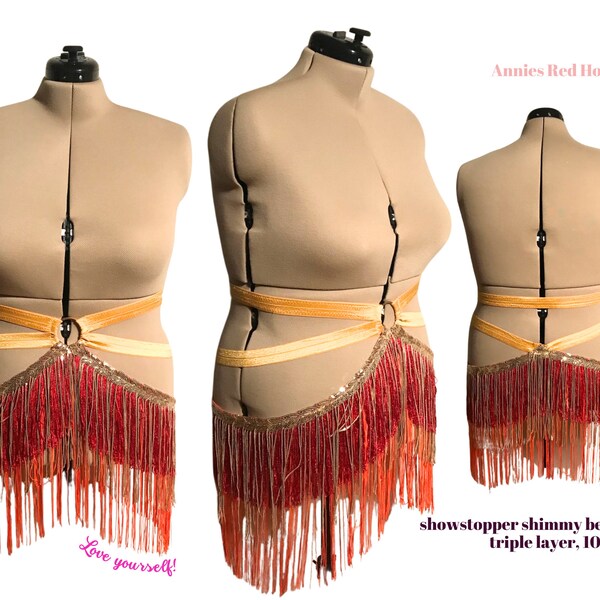 Showstopper Custom Shimmy Belt Teaser Harness Strappy Burlesque Costume Skirt - Any Color, and Style PLUS SIZE