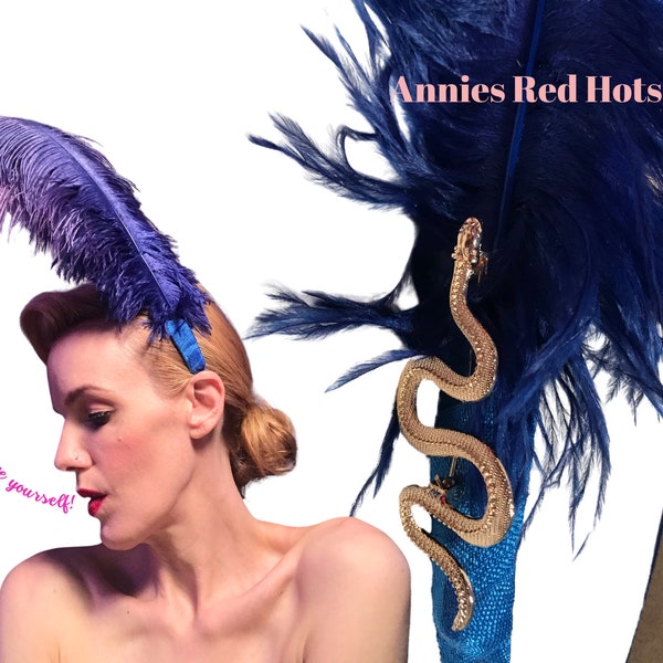 Birds of a Feather / Custom Serpent Feathers Headband - Drag Queen Burlesque Bachelorette Hen Flowergirl Bride (Blue)