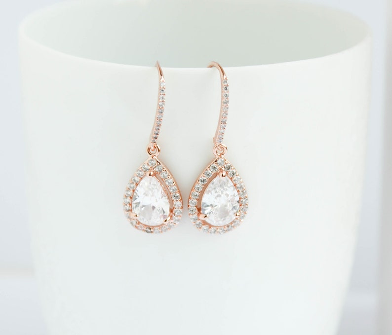 Bridal Earrings Rose Gold Earrings Rose Gold Drop Earrings - Etsy