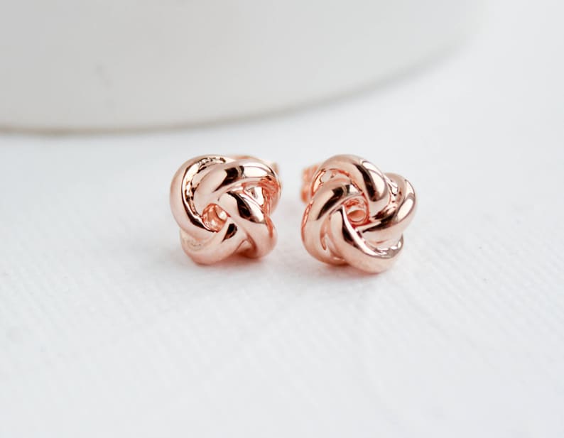 Rose Gold Knot Earrings Knot Earrings Rose Gold Studs Etsy