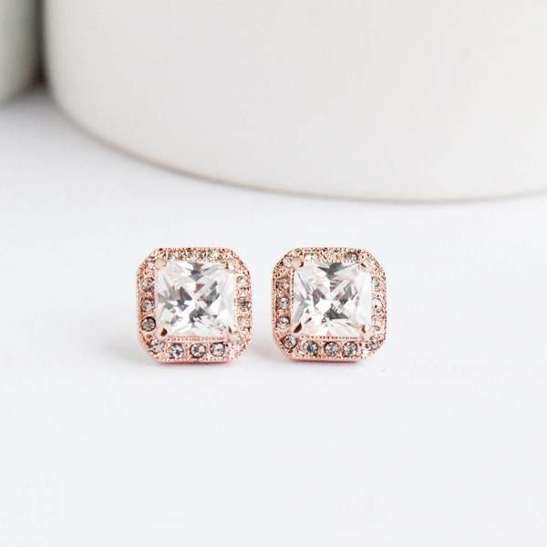 Bruids oorbellen Rose Gold Earrings, Rose goud hengsten, dagelijks oorbellen