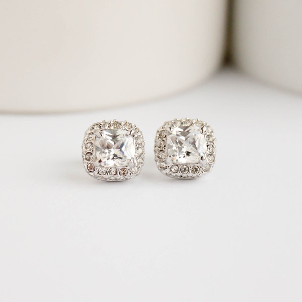 Bridal Earrings, White  Gold Earrings, White  Gold Studs, Everyday Earrings