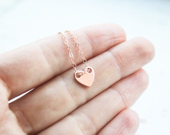 Tiny Rose Gold Threaded Heart Necklace