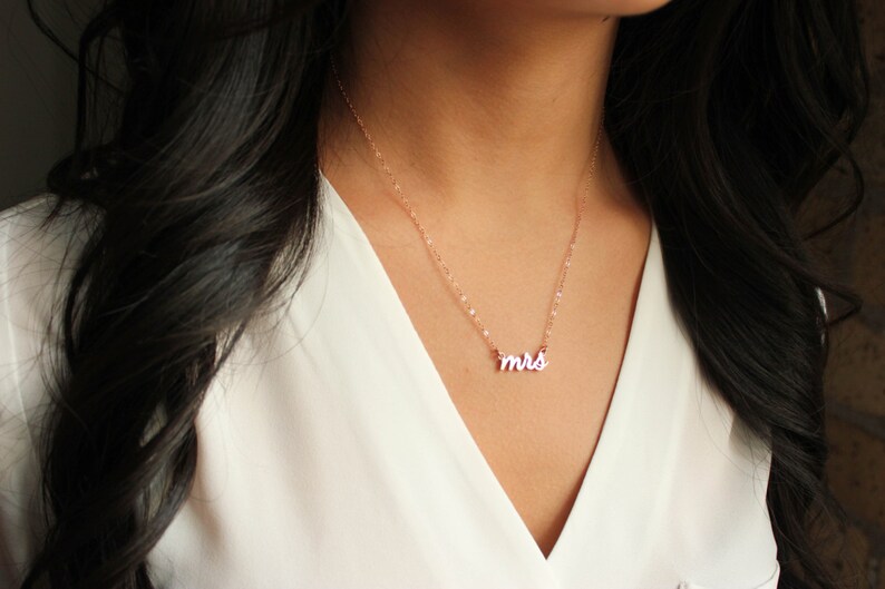 Mrs Necklace Rose Gold Mrs Necklace Bridal Shower Gift Etsy