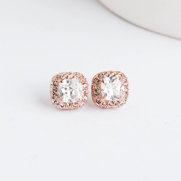 Bruids oorbellen Rose Gold Earrings, Rose goud hengsten, dagelijks oorbellen