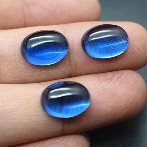 Ocean Blue Spinel Oval Cabochon Surface lisse Polie Forme d’oeuf Bleu Spinel Cabochon Plat Dos Plusieurs Tailles Pour choisir C15L