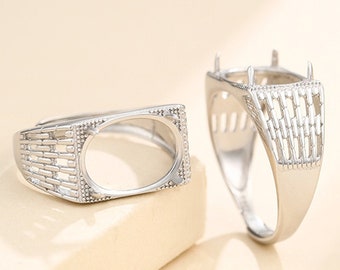 Ring Setting for 9x11mm12x17mm Rectangle Cabochons Ring Blank White Gold Plated 925 Silver Zircon Adjustable Ring Base SR0176 Ring Setting for 9x11mm12x17mm Rectangle Cabochons Ring Blank White Gold Plated 925 Silver Zircon Adjustable Ring Base SR0176