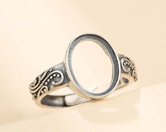 Ring Setting for 9.5x12.5mm Oval Cabochons Ring Blank Thai Sterling Silver Adjustable Band Ring Base SR0296